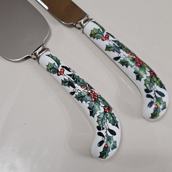 Sheffield Holly Red Berry Ceramic Handle Cake Pie Server Knife holiday Christmas - Picture 5 of 11